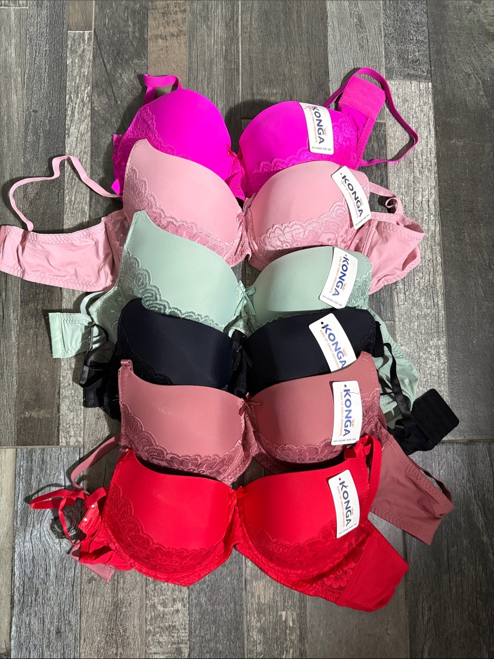 Konga Assorted Lace-Trim Push-Up Bras in Pink, Red, Mint, Black